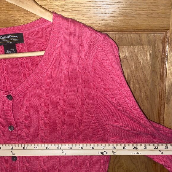 Eddie Bauer Midi Fisherman Pink Large Button Cardigan Pockets - Picture 5 of 5